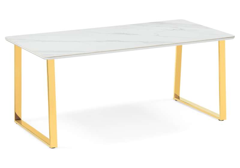 Керамический стол Селена 2 180х90х77 белый мрамор / золото (90x77). 
