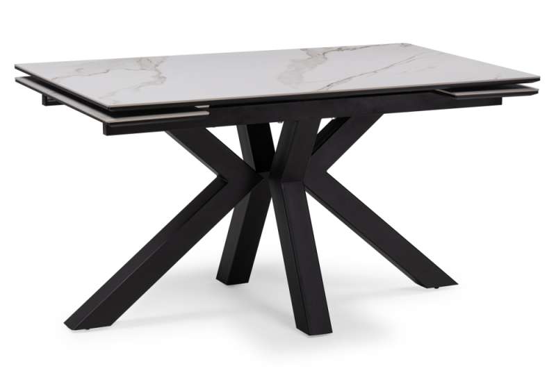 Керамический стол Бронхольм 140(200)х80х77 белый мрамор / черный (80x77). 