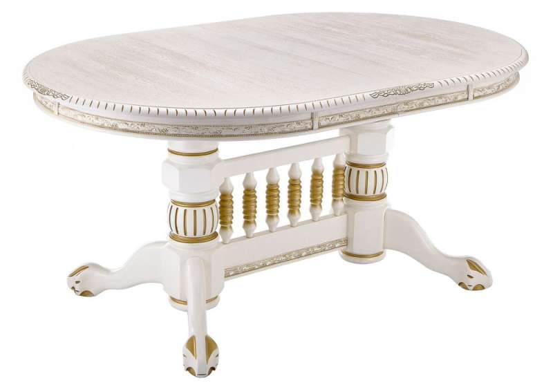 Стол деревянный Кантри 160 молочный с золотой патиной (107x78). 