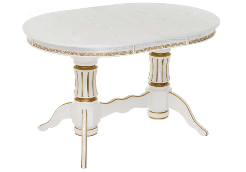 Обеденный стол Герцог молочный с золотой патиной (90x79). 