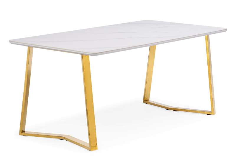 Керамический стол Селена 1 180х90х77 белый мрамор / золото (90x77). 