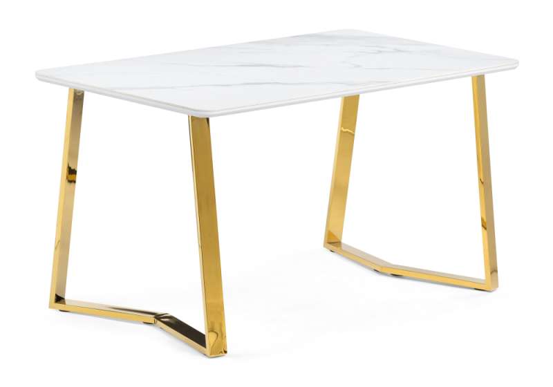 Керамический стол Селена 1 160х90х77 белый мрамор / золото (90x77). 