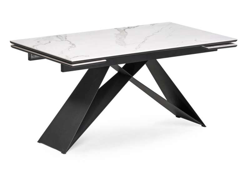 Керамический стол Ноттингем 160(220)х90х77 белый мрамор / черный (90x77). 