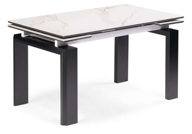 Керамический стол Давос 140(200)х80х78 белый мрамор / черный кварц (80x78). 