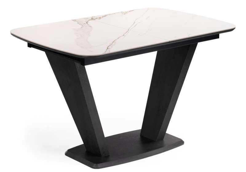 Керамический стол Петир 120(160)х80х75 белый мрамор / графит / темный камень (80x75). 