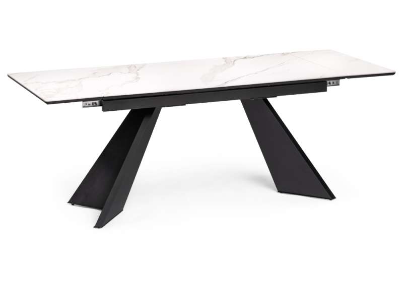 Керамический стол Ливи 140х80х78 белый мрамор / черный (80x78). 