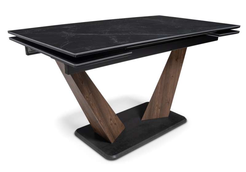 Керамический стол Кели 140(200)х80х76 черный мрамор / орех кантри / черный (80x76). 